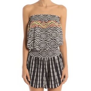 Strapless Black & White Patterned Romper with Neon Accent